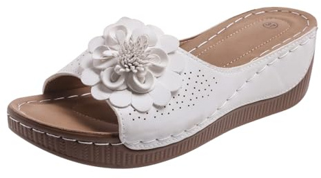 Pantoufles pour femme - Mules avec talon compensé - Pantoufles d'été ouvertes - Chaussons de plage - Doux et antidérapants - Chaussures plates confortables - Chaussures d'extérieur légères