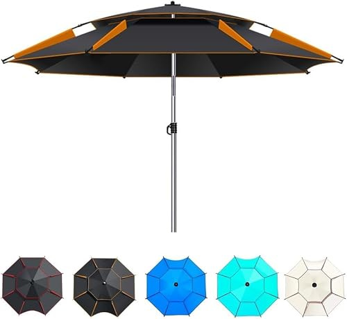Justerbart Lutbart Fiskeparaply 6-8,5 Fot, Dubbelt Lager Strandparasoll För Sportfiskare, Stort Solskydd, Vattentätt Och Vindtätt Utomhusskydd Black-orange 200cm/6.5ft