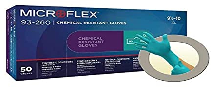 Ansell Microflex 93-260 Disposable Gloves in Nitrile and Neoprene, Single Use Chemical Resistant Glove, Mechanics and DIY, High Protection, Industrial PPE Workwear, Green, Size 2XL (50 Gloves)