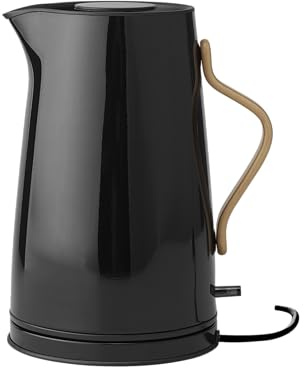 Stelton Emma Electric Kettle (UK), 1.2L, Black Steel Jug with Beech Wood Handle, Cordless, Removable Limescale Filter, Dry Boil Safety, Auto Shut-Off