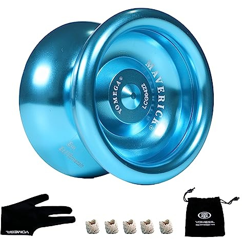 Yomega Maverick Yoyo professionnel en aluminium pour enfants et débutants avec roulement à billes de taille C pour des tours de yo yo yo avancés et un retour réactif + 2 cordes supplémentaires (bleu)
