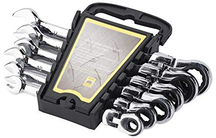 Cocoarm Juego de 6 llaves de carraca, llaves combinadas de doble cara, llaves combinadas, llaves combinadas, llaves de carraca, cabeza flexible, 8-17 mm, juego de herramientas de reparación