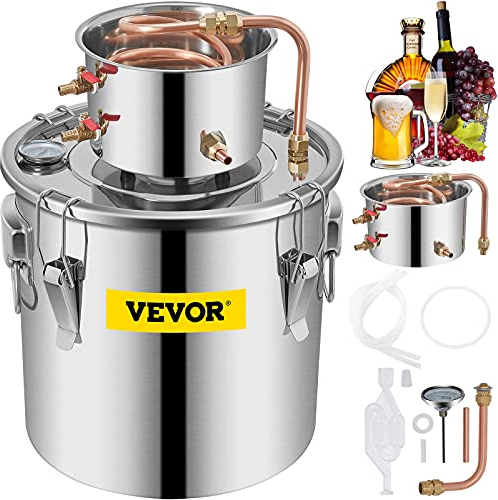 VEVOR Destilador de Vino, 38,5L 35x40cm Equipo para Destilación de Agua, Acero Inoxidable Destilador de Bebida con Termómetro para De