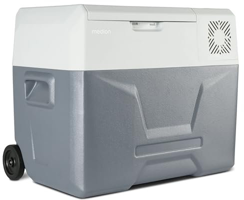 MEDION mobile elektrische Kompressor Kühlbox (40L Kapazität, elektrisch, Mini Kühlschrank & Gefrierbox, USB, 230V 12V 24V KFZ Adapter, für Auto LKW Wohnwagen Camping Boot Garten Festival, MD13111)