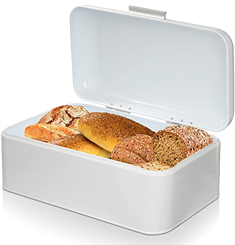 Voency Bread Bin for Kitchen Countertop, 30.5 x 20 x 15 cm Metal Bread Storage Container Bin, Retro Bread Holder Box with Lid, Storage Bin