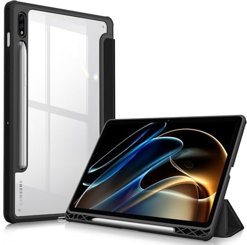 Fintie Hybrid Hülle für Samsung Galaxy Tab S8 11 Zoll 2022 /S7 11 Zoll 2020 - Stoßfeste Abdeckung mit Transparent Klar Hartschalen Rückseite Schutzhülle, Schwarz