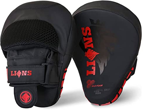 Lions Botega Focus Pads Red, Boxing Hook and Jabs Mitts Sparring Punching Punch Bag Martial Arts MMA Kickboxing Strike Target Coach Training Workout Gloves