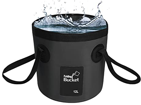 thirei 12L Faltbarer Eimer, Schwarz Multifunktions Falteimer, für Reisen, Wandern, Angeln, Bootfahren