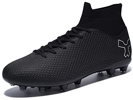 Men's Soccer Cleats Football Cleats for Mens Big Boys High-Top Spikes Shoes for Youth Professional Training Turf Indoor Outdoor Sneaker Black,9.5