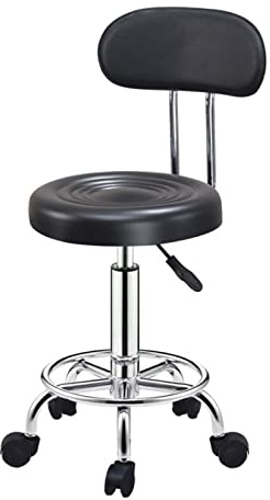 AOKID Tabouret pivotant à roulettes avec dossier haut, chaise pivotante à hauteur réglable pour clinique médicale, salon de massage, tatouage, spa, salon de beauté, noir