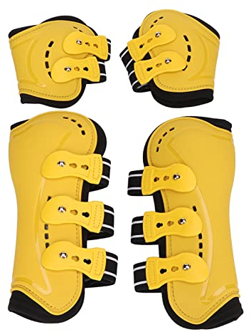 Chrees Hzemci Sehnengamaschen Pferde, Streichkappen, Vorne Offen, Atmungsaktiv, Verstellbar, Schützende Pferdegamaschen Zum Springen, Gelb, 4er-Set (L)