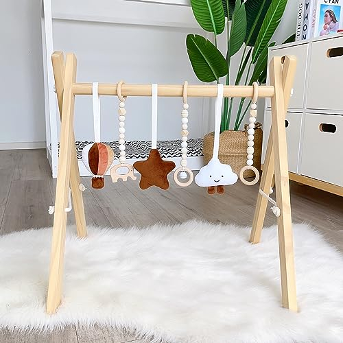 Caudblor Spieltrapez Holz Babyspielzeug Puzzle Gym inkl. Anhänger Babygymnastik aktiv Spielzeug Babyzimmer Kinderzimmer Dekoration