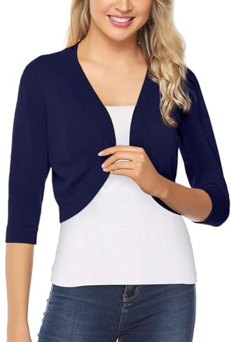 Gyabnw Cardigan Corto Donna Bolero Donna 3/4 Maniche Lavorato a Maglia Elegante Cotone Corto con Scollo a V, Adatto per Bretelle, Gonna Lunga,Gilet, Jeans, Gonne alla Moda A-Blu,L