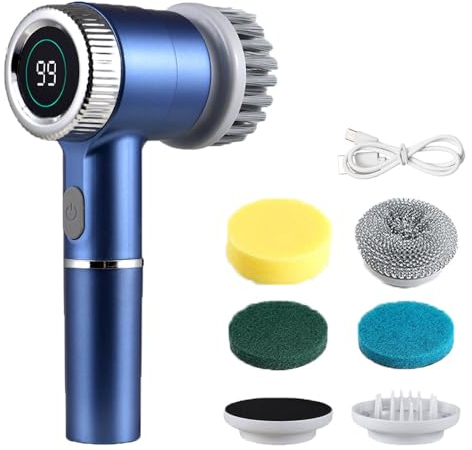Irishom Elektrisch Reinigungsbürste Mit 2000 mAh Akku Und Power Spin,Spin Power Schrubber Mit Acht Aufsätzen Und wasserdichter,Geeignet Für Küche,Toilette(blau)