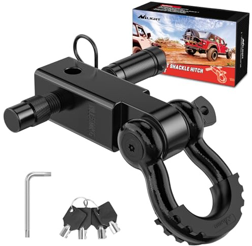 Nilight Anti-Theft Shackle Hitch Receiver 2Inch 45000 LBs Breaking Strength 3/4 Anti-Theft D Ring Shackle 5/8 Trailer Hitch Lock Pin Heavy Duty Solid Towing Kit for Trucks Off Road (Black)