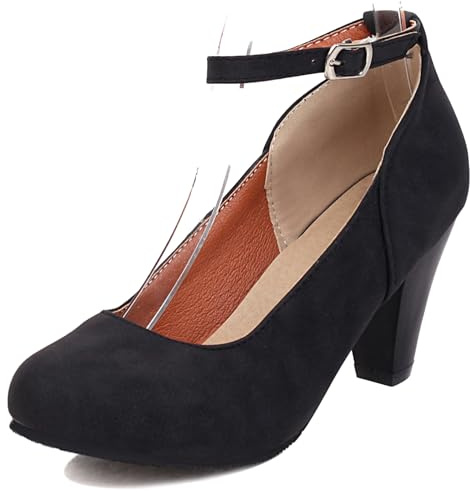 Escarpins Femme à Talon Conique Bout Rond Talons Hauts Chaussures Boucle Bride Cheville Facile Chaussures Habillées J50060Rn Noir Taille 45 EU/47Cn