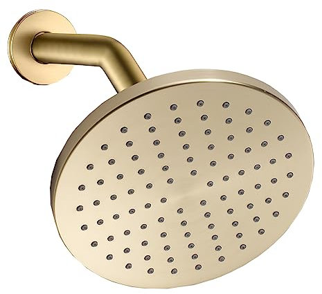 Shower Head Cabezal de Ducha Tipo Lluvia de Oro Cepillado, Cabezales de Ducha Redondos de 8 Pulgadas con Brazo Ajustable, Cabezal de Ducha Tipo Lluvia Grande ABS montado en la Pared Shower