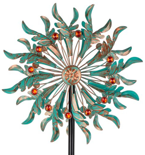 DREAMSOUL Éolienne d'extérieur avec piquets à 5 griffes, 33 cm de diamètre en métal pour cour et jardin