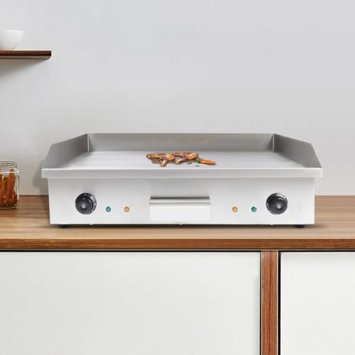 4400W Grillplatte Elektrisch Countertop Griddle Kommerzielle Glatt Grill Bratplatte Griddleplatte Grillplatte für Haus- und Großküchen (50-300°C Temperaturbereich, 73x40cm, Silber)
