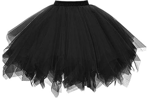 DTOHMOM Damen Tutu Klassisch Rock, Ballett Tüllrock Petticoat Unterrock, Kurzkleid Tütü Röcke, 50er Vintage Ballet Elastisch Tanzrock Tanzkleid Ballkleid Kurz Retro Party (Negro)