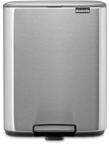 Brabantia Bo Pedal Cubo de basura 12L (plateado mate), papelera cocina con diseño compacto y sistema de apertura con pedal, cubo basura reciclaje con cubo extraíble, incluye bolsas PerfectFit