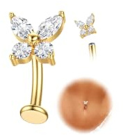 KRFY Navelpiercing titan guld silver allergivänlig navelpiercing 14G navelpiercingar hjärta blomma fjäril boll internt flytande navel piercing 10/12 mm