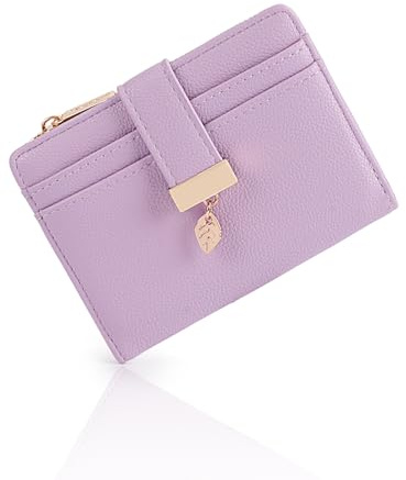 Pomelo Best Women's RFID Wallet - Vegan Leather Bi-fold Small Ladies Purse with Zipper Coin Pocket & ID Window - Leaf Charm Compact Wallet for Women (Lilac)