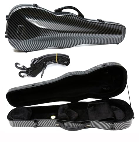 Vetimobato Carbon Fiber Violin Case 4/4 Full Size Strong light Hard Violin Case with Back Strap & 2 Bow holder Violin Box ca. 2kg (Black)