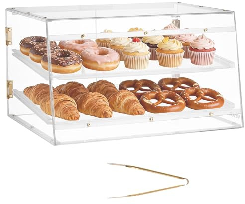 VEVOR Gebäckvitrine 2-stöckig, Gewerbliche Bäckereivitrine aus Transparentem Acryl, Thekenvitrine mit Magnetischer Rücktür & Abnehmbarer Trennwand für Kekse, Desserts und Donuts, 526 x 400 x 305 mm