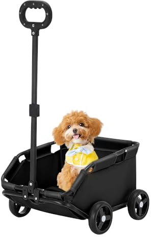 Passeggino per animali, passeggino pieghevole cane gatto, maglia traspirante + 300D Oxford impermeabile+4 ruote, borsa per il trasporto per cani pieghevole fino a 20 kg (nero, 51 x 35 x 31 cm)