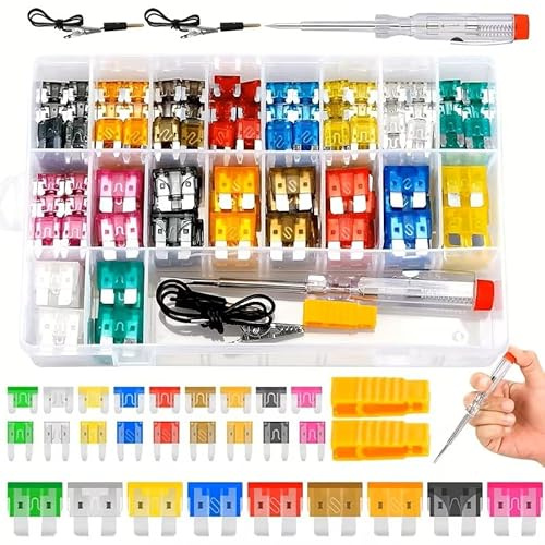 Kit de Fusibles para Coche 306 Piezas – Estándar, Mini y Mini Perfil Bajo – Surtido Codificado por Colores con Extractor y Comprobador – Fusibles de 2A a 35A para Automóvil, Moto y Camión