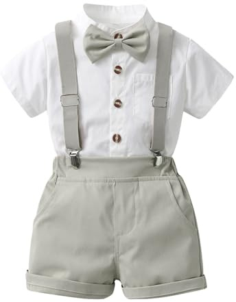 Generisch 2026 Niño Manga Corta Sólido Camiseta Tops Pantalones Cortos Niño Gentleman Trajes Conjunto, gris, 5-6 años