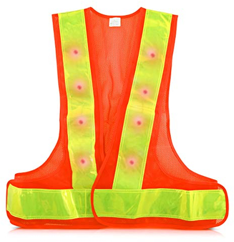 kwmobile LED Warnweste Reflektor Sicherheitsweste - Security Weste mit 16 roten LED Lampen - Reflektierende Streifen Warnweste für z.B. Joggen Reiten