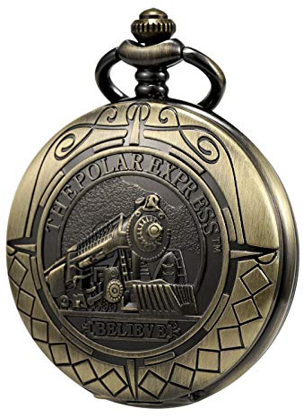 TREEWETO Orologio da tasca da uomo antico scheletro meccanico in bronzo 3D treno a vapore ferrovia numeri rumani regali per gli amanti del treno, bronzo, Antico
