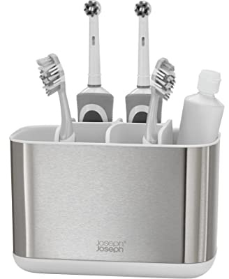 Joseph Joseph Easy-Store - Large Toothbrush Holder Caddy, Bathroom Storage - White/Steel