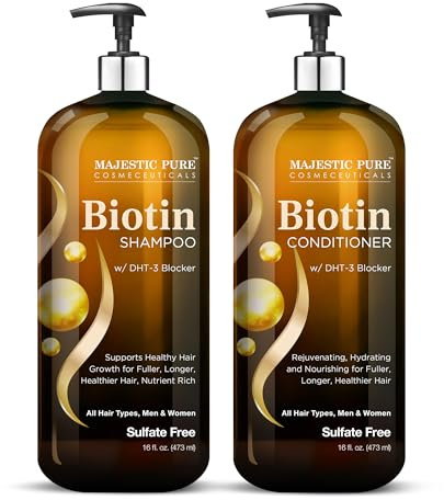 MAJESTIC PURE Biotin Shampoo and Conditioner Set with DHT Blocker Complex - Hydrating, Nourishing & Supporting Healthy Hair, Sulfate Free, for Men & Women - 16 fl oz each