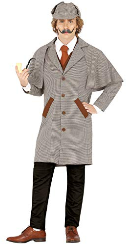 NET TOYS Originelles Sherlock Holmes Kostüm für Erwachsene - Grau L (52/54) - Authentische Herren-Verkleidung Agent Outfit Schnüffler - Perfekt angezogen für Mottoparty & Kostümfest