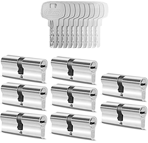 GERCAR 8 cilindros de cerradura con cierre uniforme, 8 cilindros de perfil 35/35, incluye 40 llaves, 70 mm, cerradura de doble cilindro, juego de 8 unidades, longitud: 70 mm, A: 35 B: 35