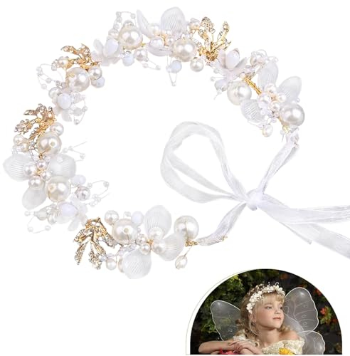 TONAUP Hochzeits Stirnband, Kommunion Blumenkranz Haare Stirnband, Weiß Kristall Perlen Haarband Haarkranz Kopfschmuck