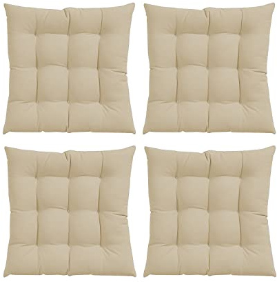 GREATOYAR Cojines para Silla y Asiento, Decoración de Asiento de Jardín Casa Terraza, Cojín Decorativo con Correas de Sujeción, 9 Pespuntes, Fabricado en España, 40 x 40 x 3.5 cm, Pack 4, Beige