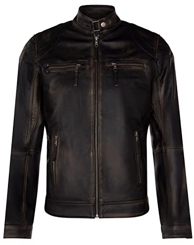 Infinity Leather Chaqueta Color Negro para Hombre 100% Cuero Genuino con Cremallera Estilo Motociclista XL