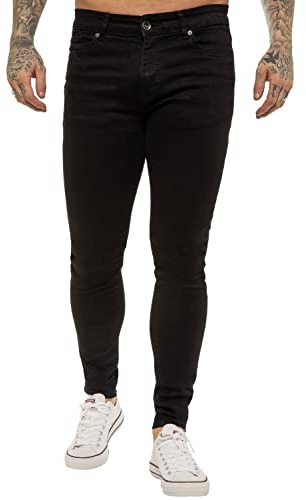 989Zé ENZO Mens Super Skinny Sim Fit Stretch Jeans Denim Pants EZ326 All Waist Sizes UK BLK 32 Short