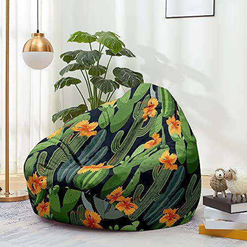 Highdi Bag Cover Without Filling Cactus Gaming Bean Bag Chair for Kids Adult No Filling Highback Beanbag Seat Comfortable Lazy Lounger Sofa Stuffed Toy Storage (100 * 120cm,Tropical flower)