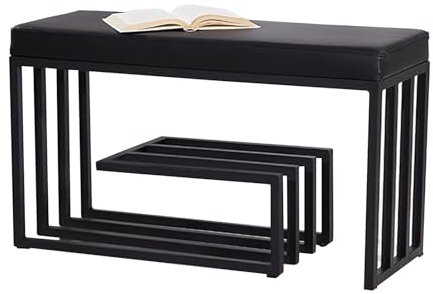 KAMPCO 3-stufige Schuhregal-Bank, Schuhbank für den Eingangsbereich mit Stauraum und gepolstertem Sitz, schwarzer Metallrahmen, Schuh-Organizer für Eingangsbereich, Schlafzimmer, Flur