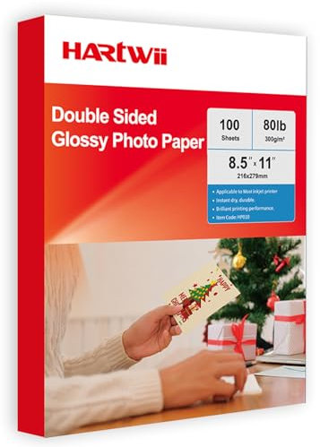 Hartwii 300gsm Double Sided Glossy Thick Heavyweight Photo Paper 80LB 100 Sheets 8.5x11 Inches for Inkjet Printer and Dye Ink