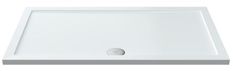 Balterley 1400 x 800 mm Rectangular Shower Tray, Slimline Shower Trays, Durable Stone Resin Base Trays for Bathroom Enclosure Cubicle, Central Waste Rectangular Tray for Wetroom Showers (White)