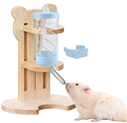 Rierousy Hamster Trinkflasche Meerschweinchen mit Ständer aus Holz, Wasserflasch Einstellbar für Kaninchen, Chinchilla, Igel, Eichhörnchen-meerschweinchen zubehoer 80ml