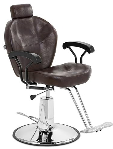 physa PHYSA ILFORD DARK BROWN Fauteuil de coiffeur Ilford avec appui-tête et repose-pieds Hauteur d'assise 52 - 64 cm 150 kg Marron Fauteuil salon de coiffure Chaise de barbier Siège de coiffure -