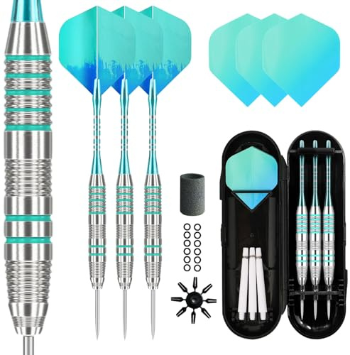 Lavishio Professional Steel Tip Darts Metal Tip Set with Extra 3 Dart Flights,3 Replace Plastic Shaft Rubber O'Rings Extra Flights Dart Sharpene