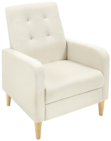 WOLTU Poltrona da Salotto, Poltrona Relax con Schienale Alto, Sedia di Relax con Pieno Legno Massello Piedi, Seduta Imbottita, Rivestimento in Lino, per Salotto, Ufficio, Beige, SKS41be